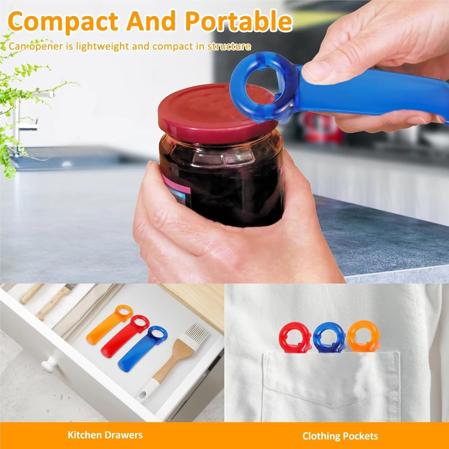 3Pcs Jar Opener Manual Jar Key with Ergonomic Handle Mini Portable Can Lid Opener Tool for Elders Children Women Weak Hands