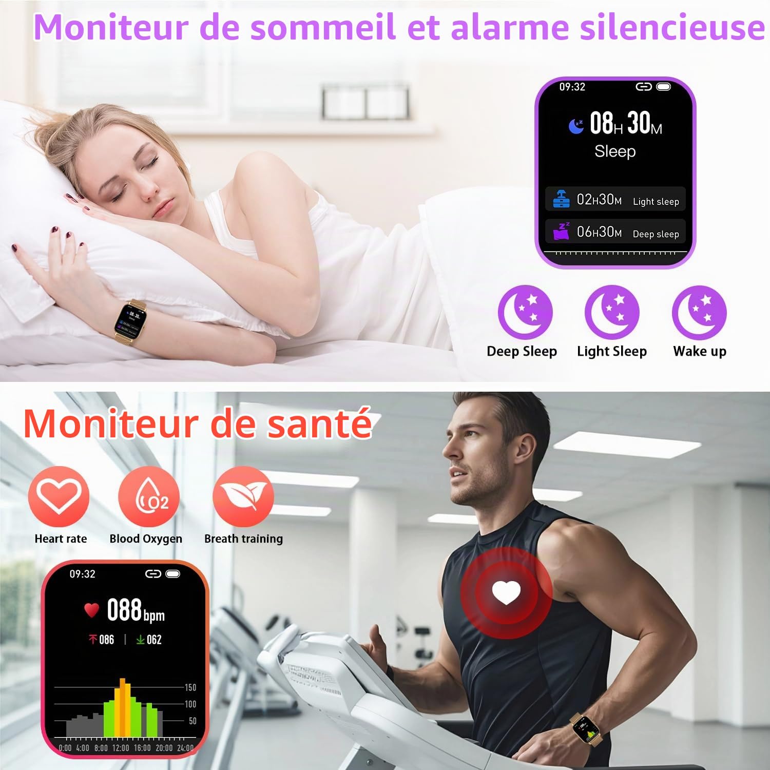 Montre Connectée Femme Homme Smartwatch: Etanche Fitness Smart Watch avec Appel Bluetooth Fréquence Cardiaque Spo2 Sommeil Moniteur 120+ Modes Sportifs Podomètre Montre Intelligente pour Android iOS