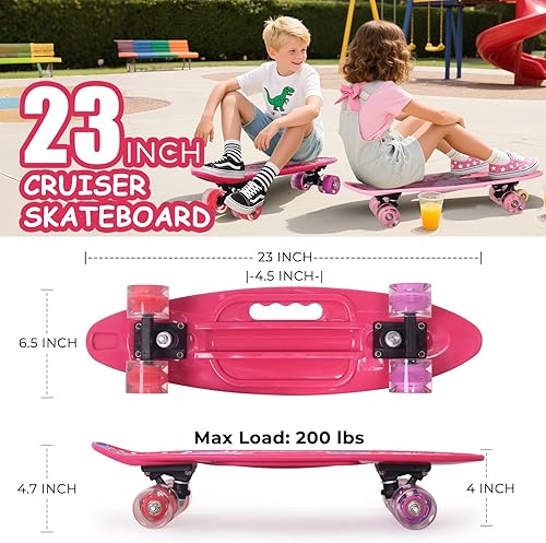 Miniatura 13 de Nattork Patinetas de 22 pulgadas Mini Cruiser Skateboard Completo Retro Patineta con ruedas coloridas iluminadas para niños, niñas, niños Azul