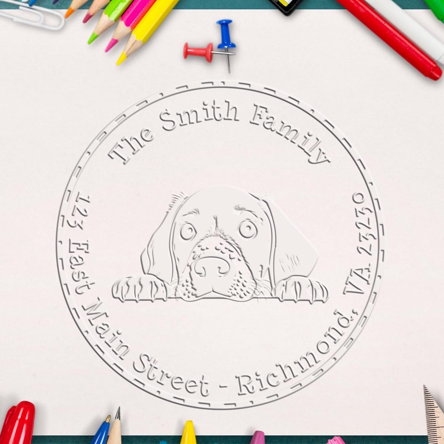 Personalized German Shorthaired Pointer Embossing Stamp, Customized Seal for Return Address, 1-5/8 Round, Crisp Imprints, Sturdy Frame, Ideal for Desk Use, for German Shorthaired Pointer Puppy Lovers