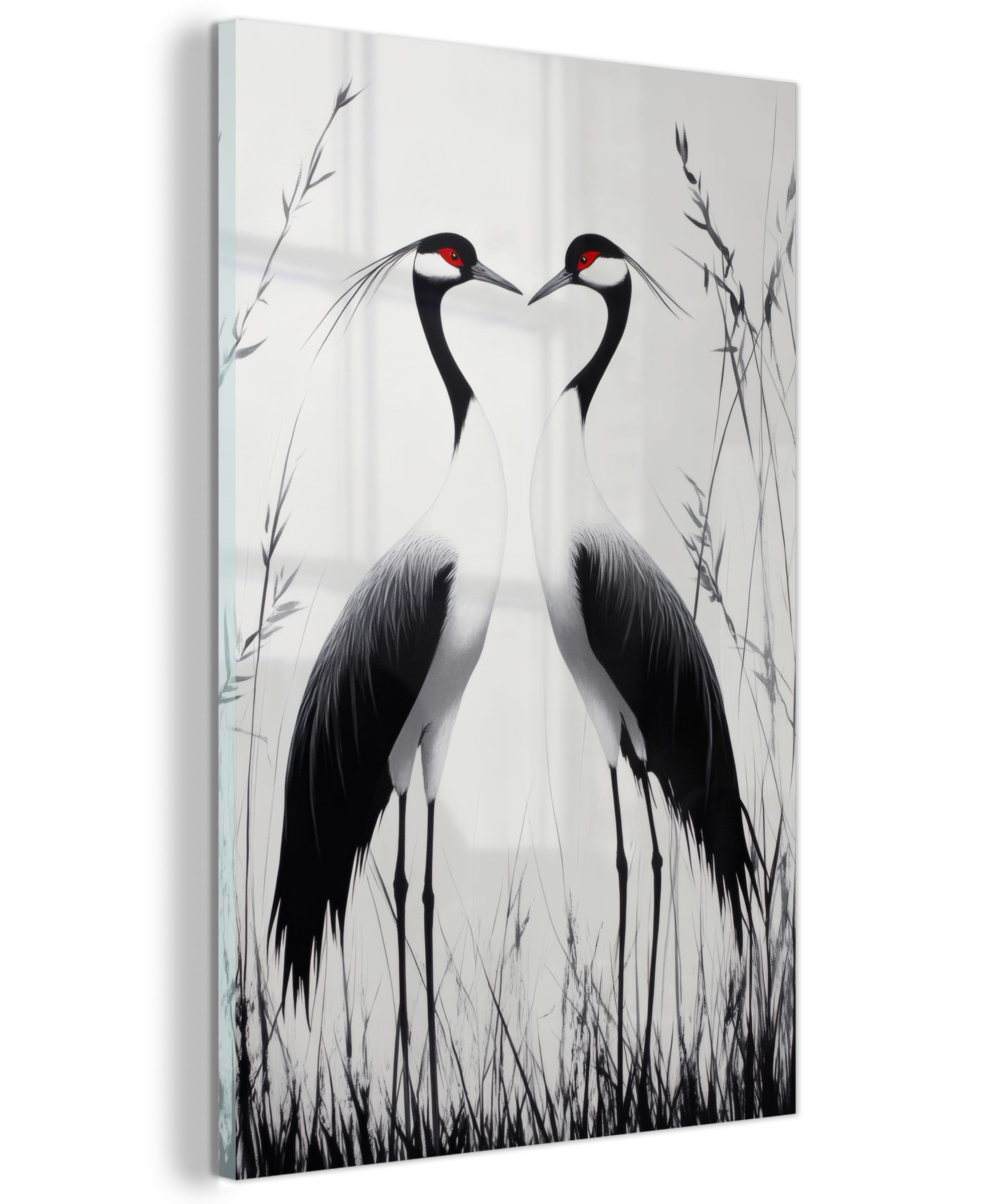 MuchoWow© Quadri Grande Formato 40x60 cm Mini Poster Parete Moderno Interno Stampa Foto Su Vetro Salotto Cornice Murale Arredamento Gru - Erba - A Forma Di Cuore - Nero