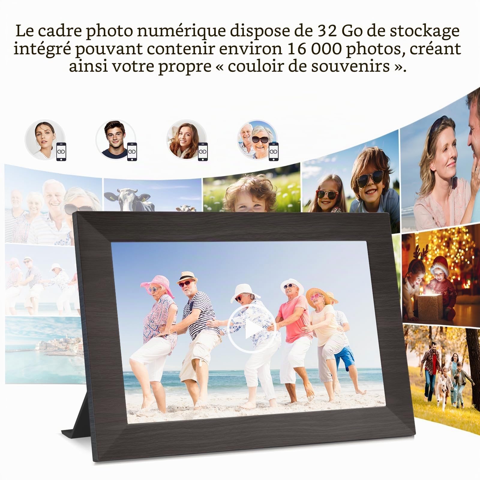 Cadre Photo Numérique 10 Pouces, WiFi intégré en mémoire de 32 Go, Cadre électronique avec écran Tactile IPS, Rotation Automatique, Partage Facile de Photos ou de vidéos Via Application