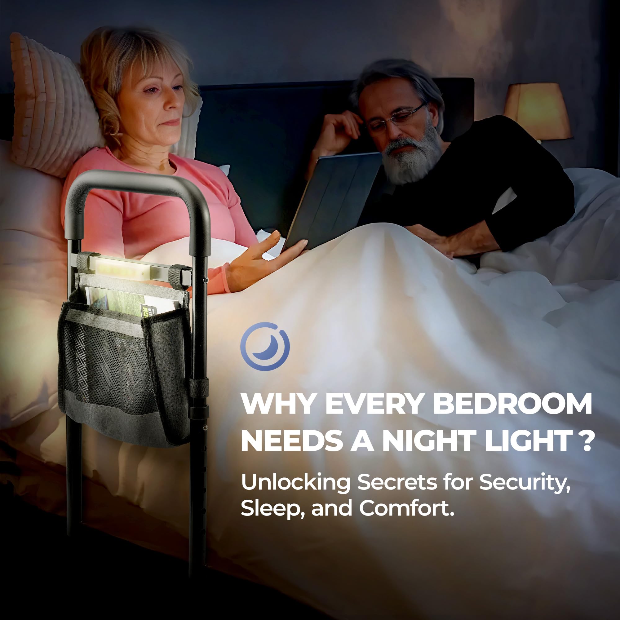 NIMOOD C1 PRO Barriera Letto, Sponda Letto Anticaduta per Anziani e Disabili, Regolabile in Altezza, Adatto a Varie Letto, Luci a LED per Evitare Cadute Notturne, Stabile con Cinghia di Sicurezza
