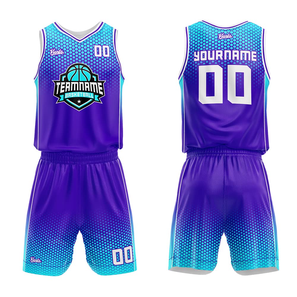 Custom Basketball Jersey for man women uniform Suit Kids Adults Personalized Jersey (Purple-Light Blue)