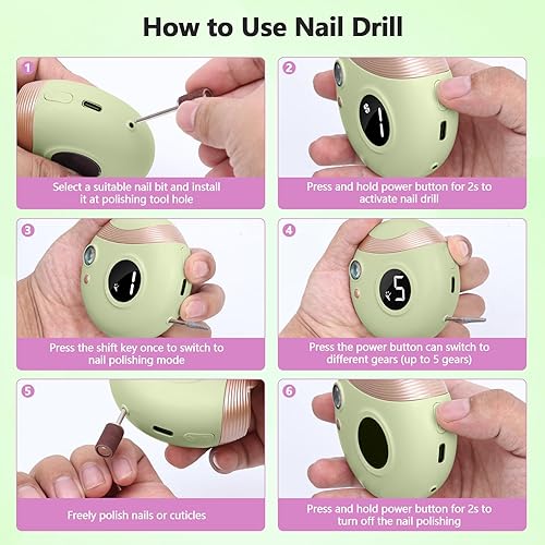 Miniatura 9 de Lima eléctrica de taladro de uñas inalámbrico 3 en 1, cortaúñas eléctrico portátil, juego de cuidado de uñas con luz UV para gel acrílico