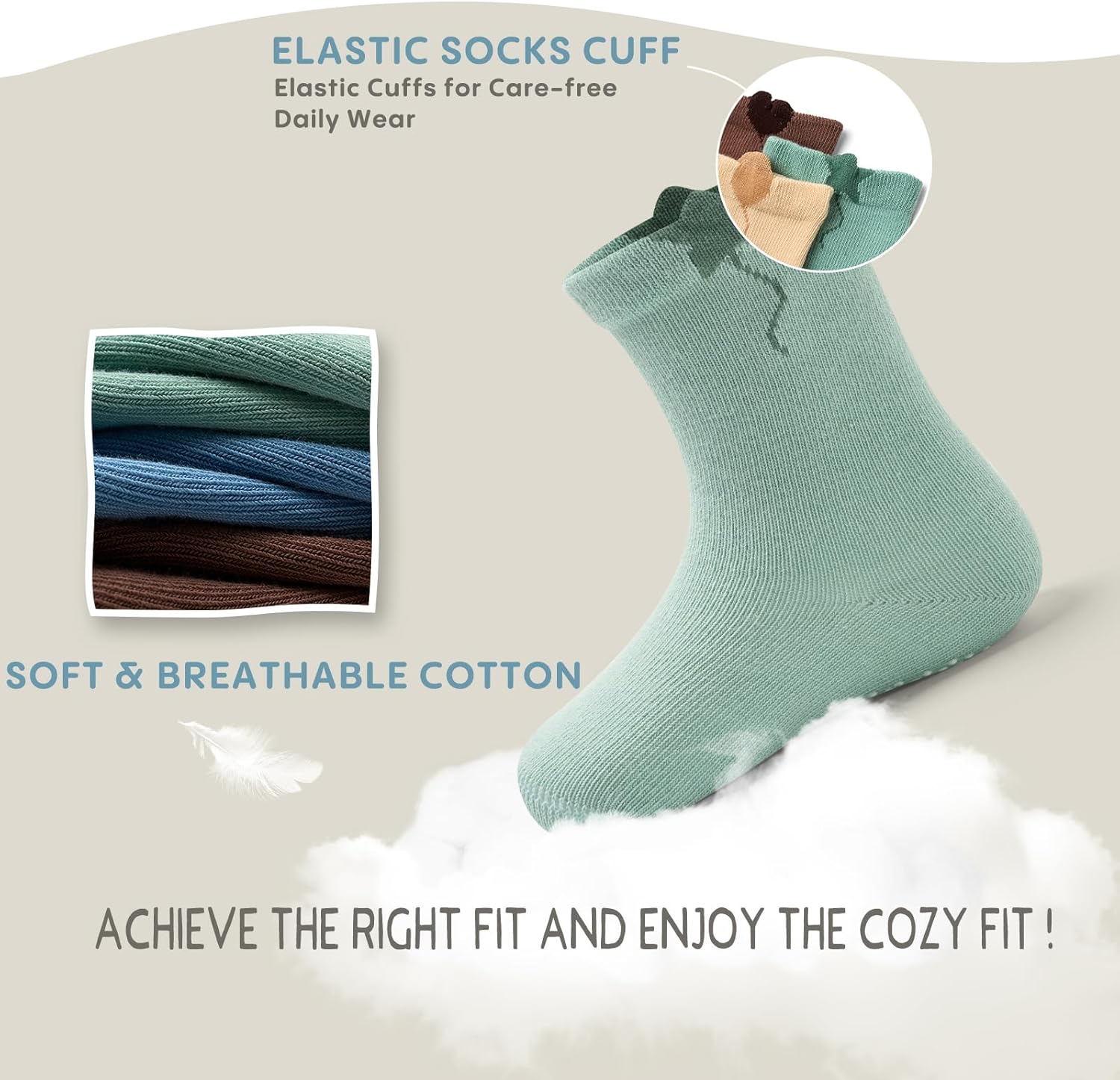 Baby Toddler Cotton Crew Grip Socks Non Slip Bottom Socks for Kids 6 Pack - Image 4