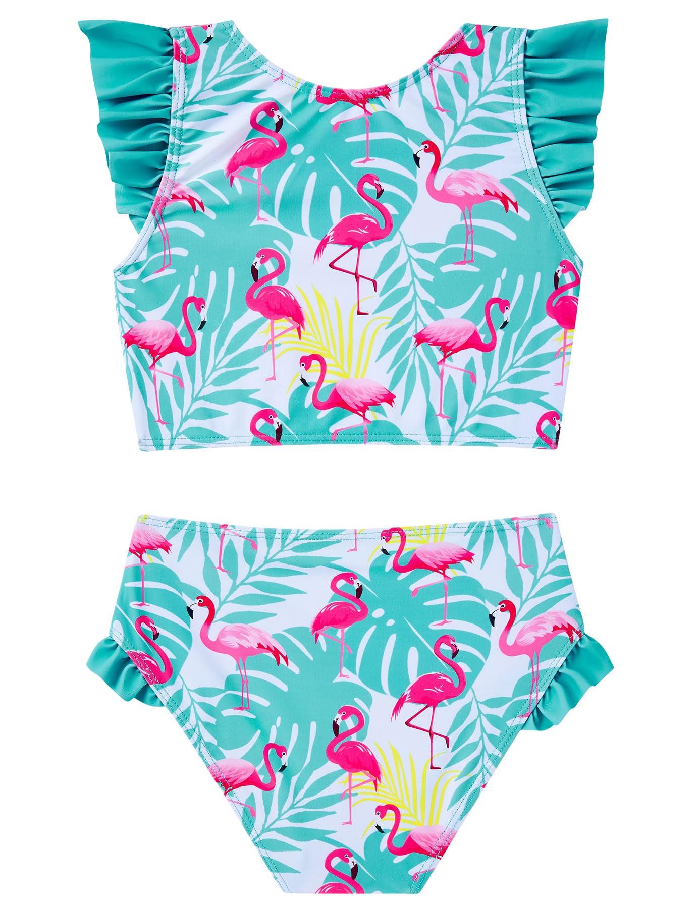 Toddler Swimsuit for Girls 3 4 Kids Hawaiian Flamingo Bathing Suit Cute Flutter Sleeve Two Piece Swimwear
