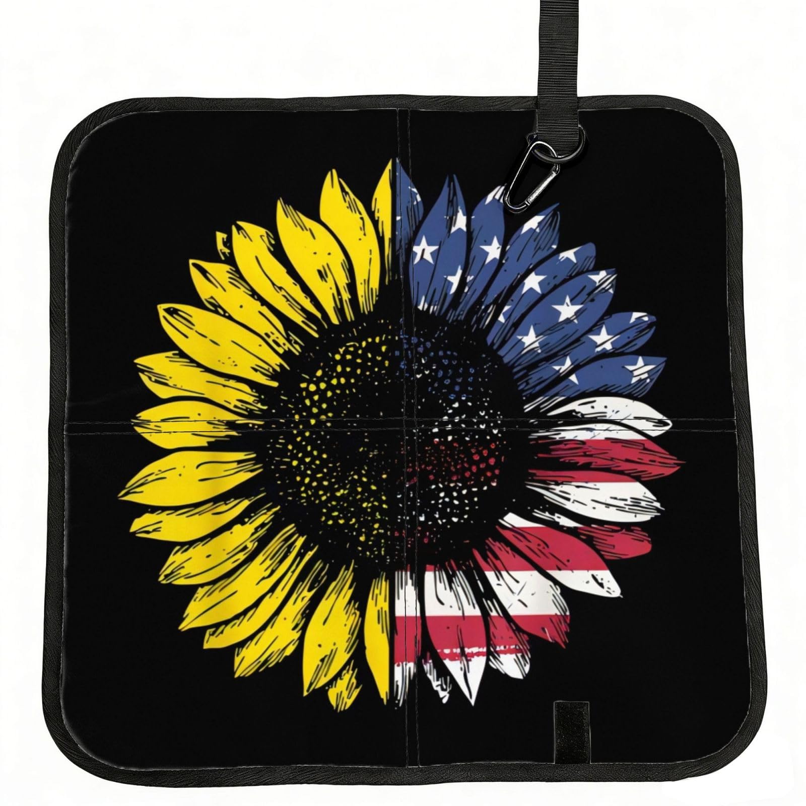 WZYCWB Sunflower American Flag Foldable Seating Cushion with Carabiner - Stadium Mat for Camping, Hiking and Outdoor Activities