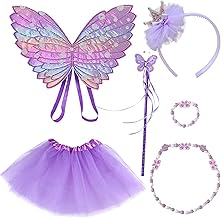 6 Piece Fairy Costume Set, Butterfly Wings, Princess Wand, Magic Wand, Tutu Skirt, Butterfly Necklace, Accessories for Carnival Cosplay Party Party