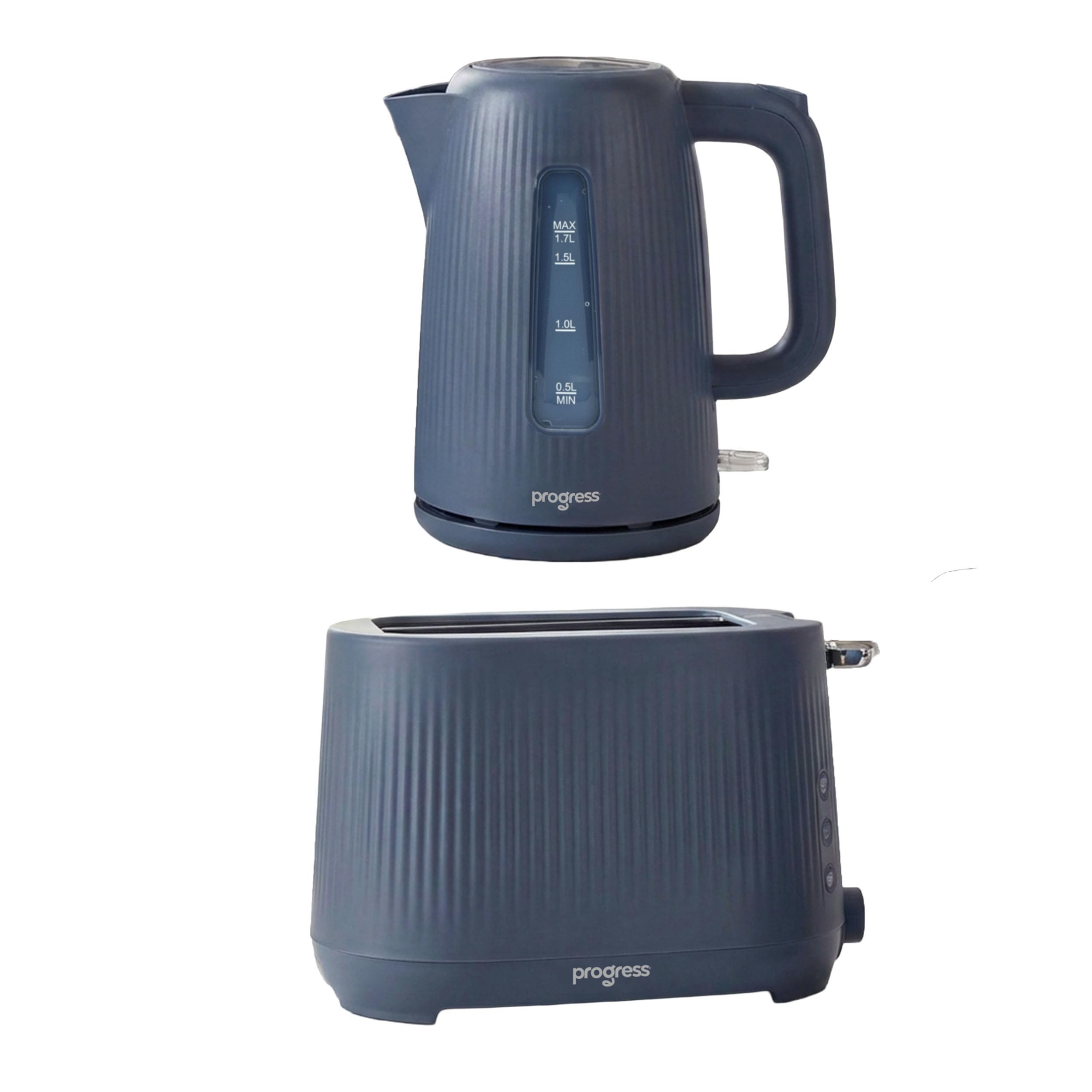 Progress Mellow Kitchen Set – 1.7L 3000W Rapid Boil Kettle with Strix Controller, 360° Base & Safety Protection, plus 2-Slice 750W Toaster with 7 Browning Controls, Defrost, Reheat & Cancel, Blue