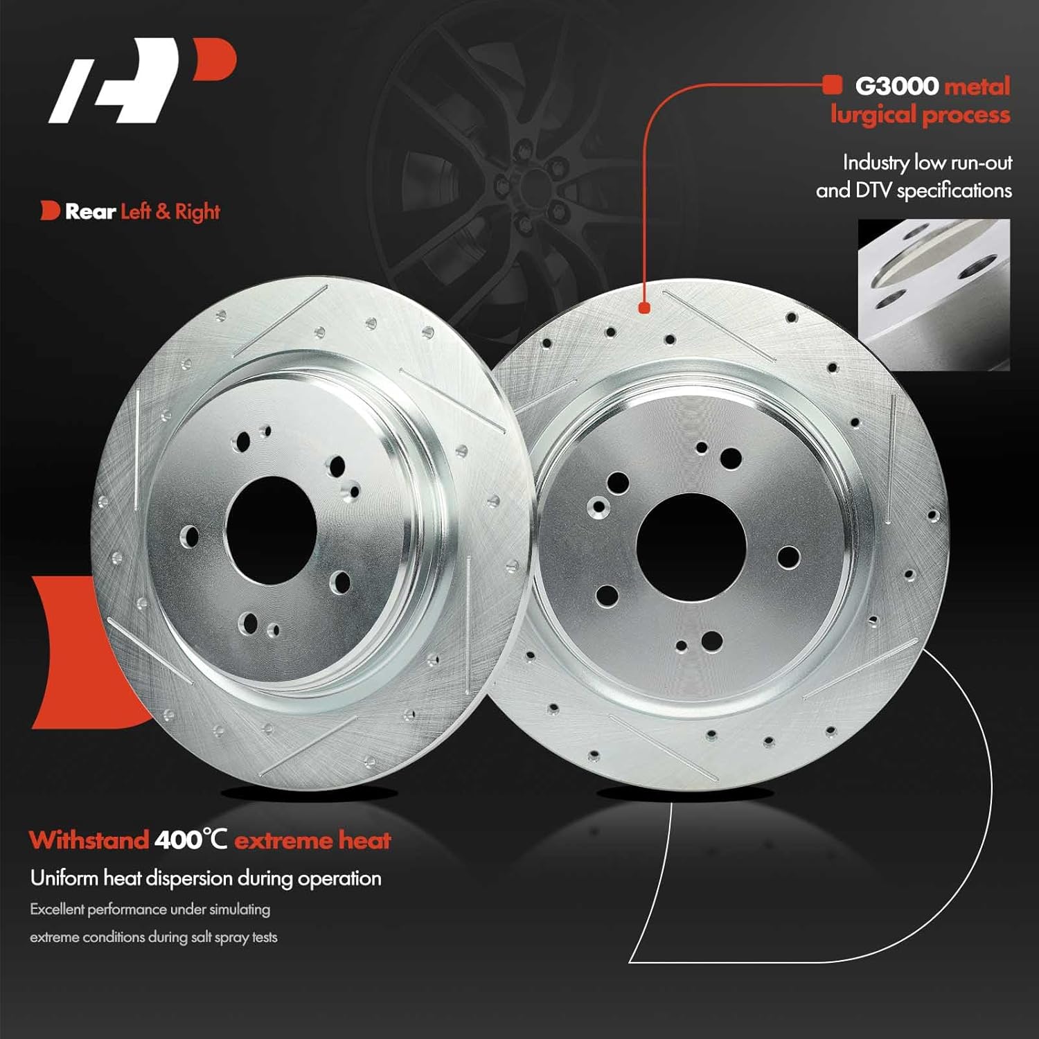 A-Premium Front and Rear Drilled and Slotted Disc Brake Rotors + Ceramic Pads Kit Compatible with Select Honda Models - CR-V CRV 2017-2022, 12-PC Set
