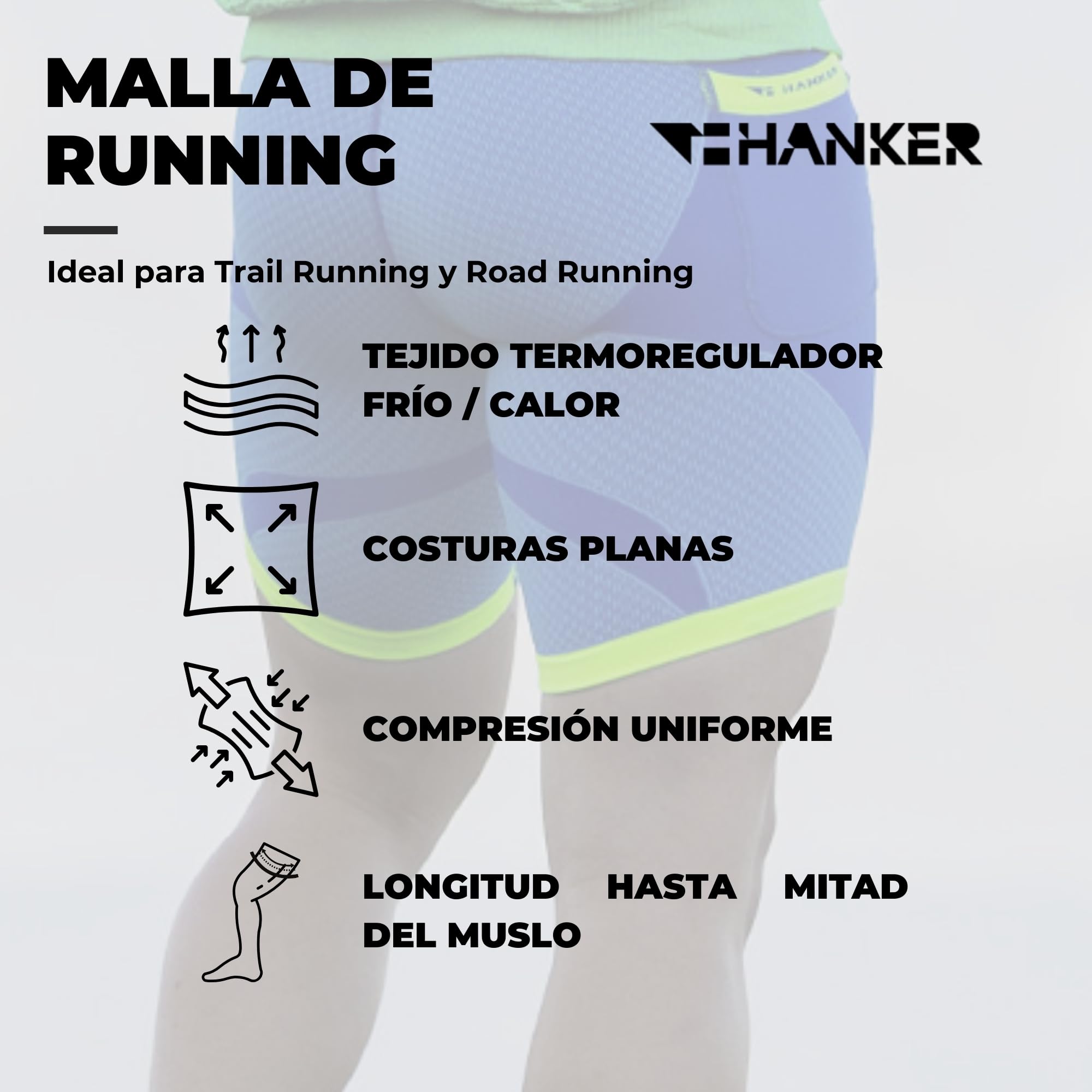 HANKER Mallas Running Hombre Cortas Compresión Firme Mallas Cortas Hombre Deporte Trail con Bolsillos