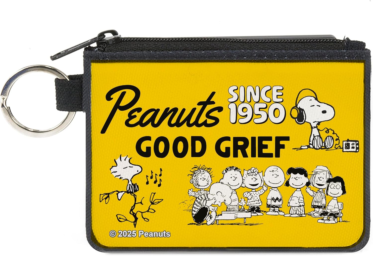 Buckle-Down Peanuts Wallet, Coin Purse, Peanuts Gang Since 1950 Good Grief Group Pose Yellow Black, Canvas