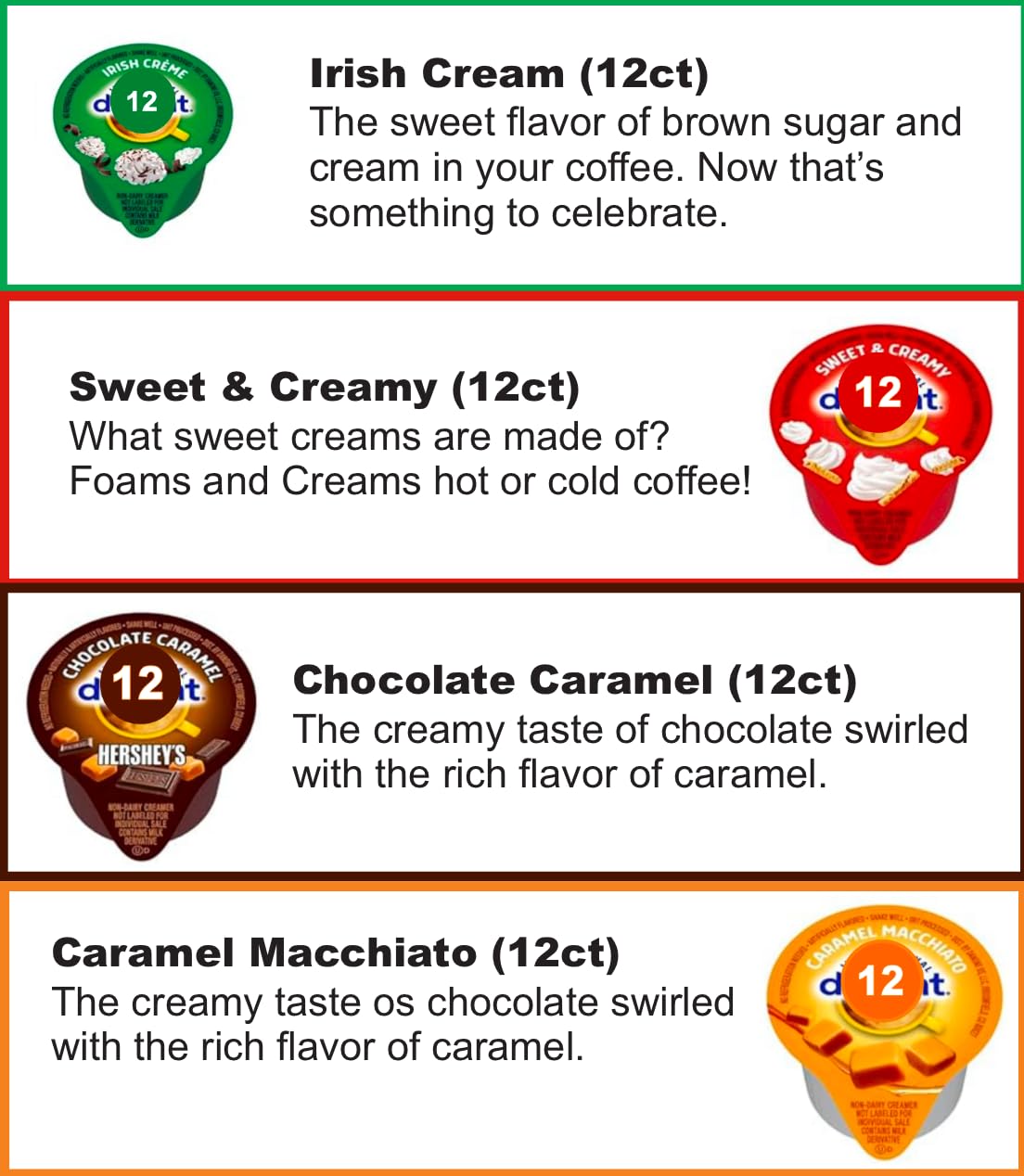 Coffee Creamer Singles Variety Pack Packaged by JMS PROFESSIONAL, Intearnational Dealight Mini Coffee Creamer & Mini Moo's 4 Flavor Assortment (48 Pack) for Home, Office, Coffee, Bar, Gift