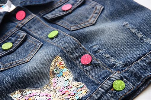 Miniatura 6 de Mud Kingdom Chaleco de mezclilla para niñas pequeñas, con botones, sin mangas, con solapa, retro, rasgado