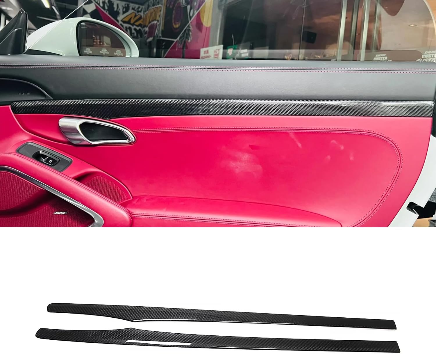 Real Carbon Fiber Auto Inner Door Panel Protector Decoration Strip Trim Fit for Porsche 718 Boxster Cayman 981 982 2013-2022 Glossy