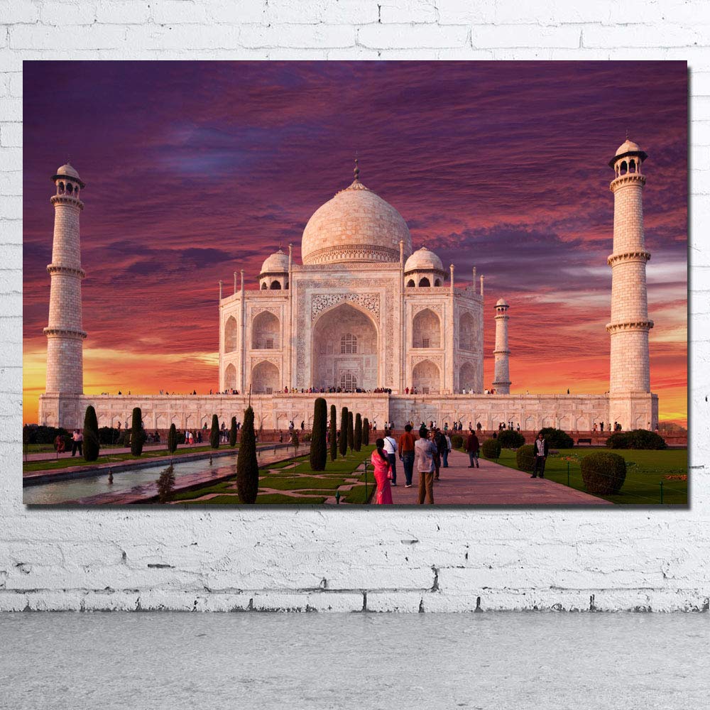 Amazon | インドの古い建物タージマハルの写真プリントキャンバス絵画
