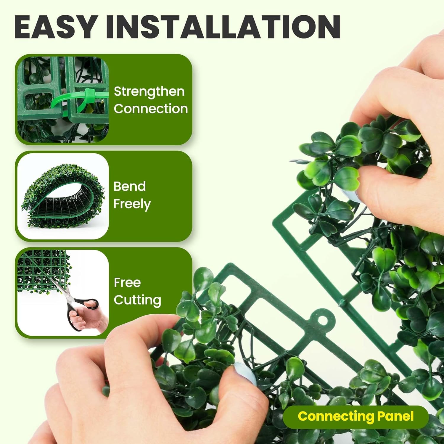 KASZOO Artificial Grass Wall Panel - 12 Pack 10"x10" Boxwood Panels for Greenery Wall Decor Faux Greenery Outdoor Privacy Fence Panel Screen Grass Backdrop for Wall, Wedding, Balcony, Backyard, Patio - Image 3