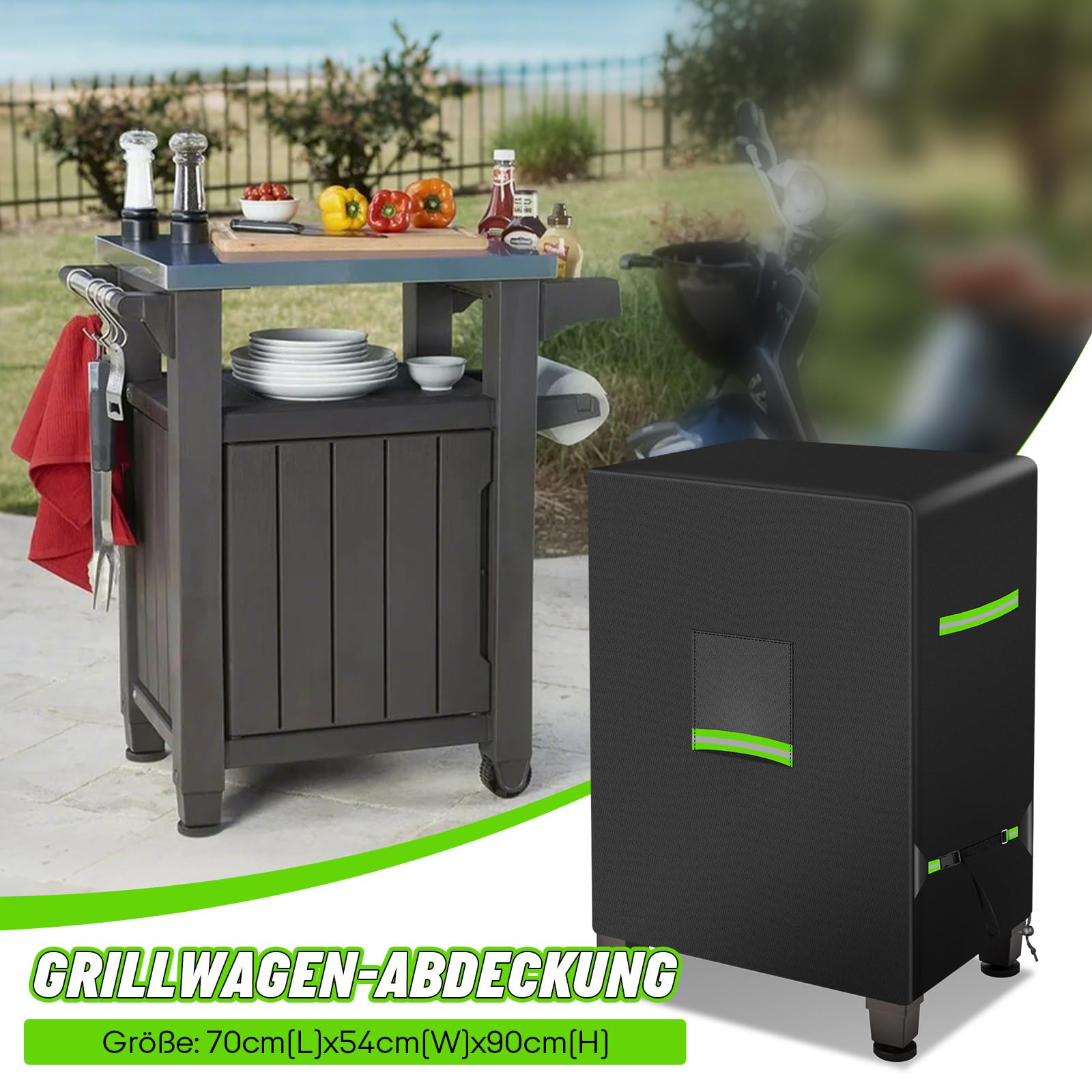 Housse de Table d'Appoint de Barbecue, 420D Oxford 70x54x90cm(LxWxH) cm Housse BBQ Barbecue Exterieure, Imperméable Résistante, Housses Bache Cuisine Exterieure