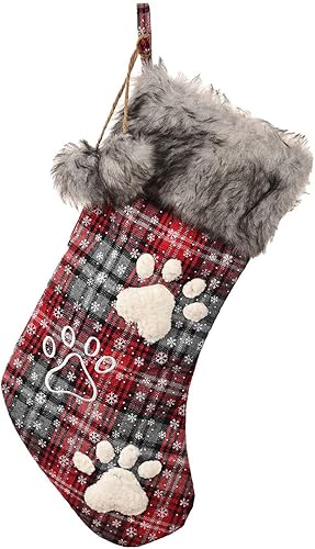 Medias de Navidad con patrón de pata de mascota, medias de árbol de Navidad, calcetines de Navidad con copos de nieve, medias colgantes para