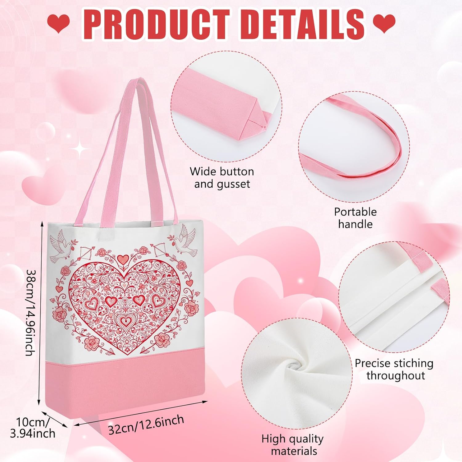 Moukeren 24 Pcs Canvas Tote Bag Bulk with Makeup Bag 13 x 15 Inches Medium 10 oz Lightweight Reusable Grocery Shopping Tote for DIY Sublimation Blank Galentine Valentine's Day Craft Gift Market(Patch) - Image 4