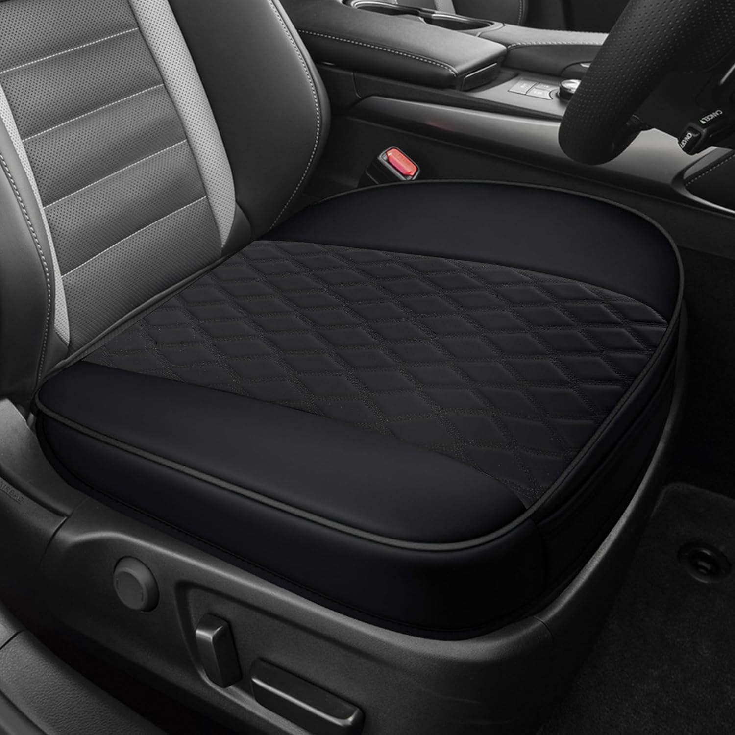 Leather Front Car Seat Cover, Anti-Slip Car Seat Bottom Covers, Full Wrapped Bottom Seat Protectors with Storage Pocket, Universal Comfortable Seat Cushion Fit Vehicles SUVs Trucks (Black)