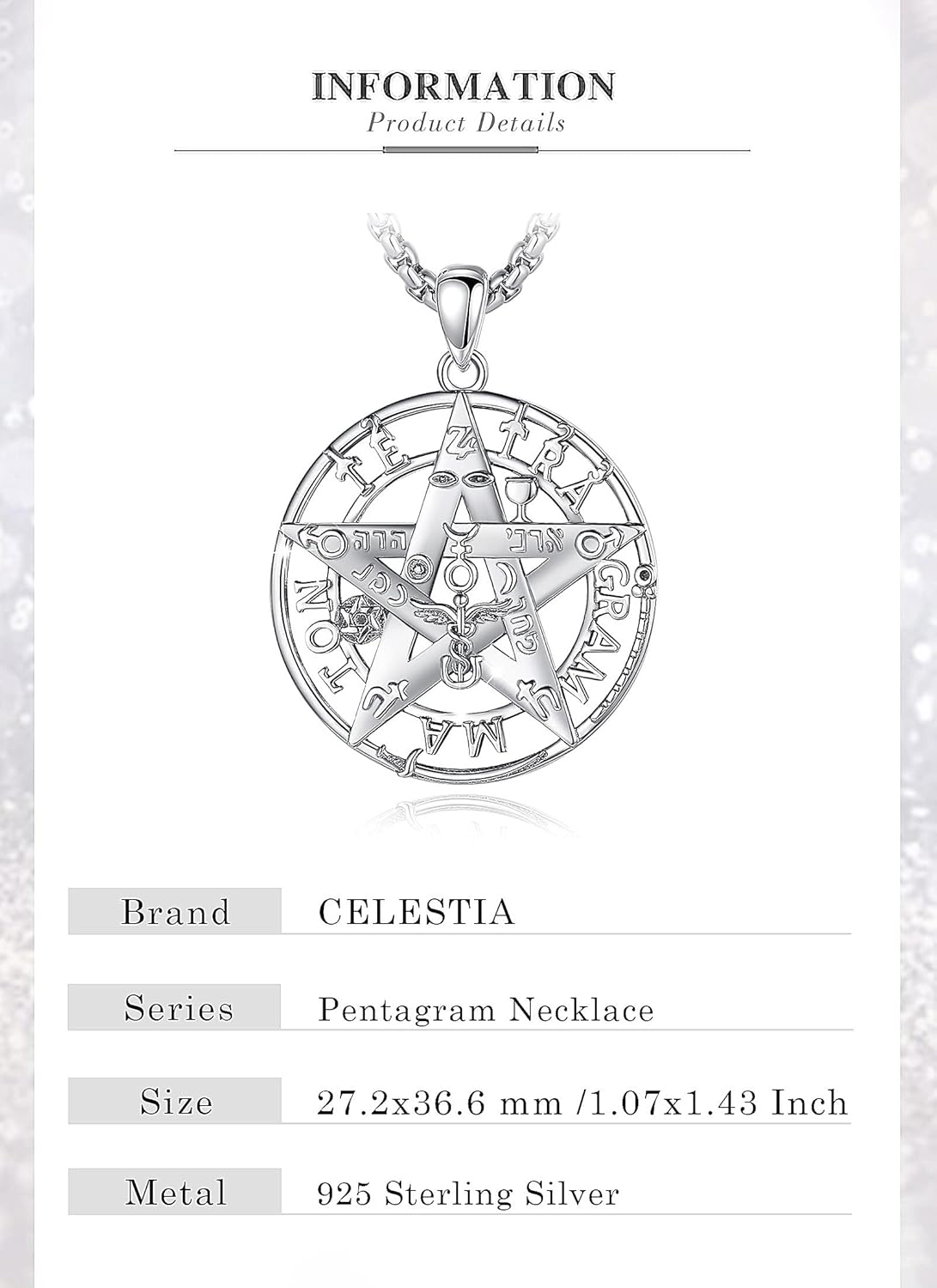 CELESTIA 925 Sterling Silver Tetragrammaton Pendant/Tetragrammaton Rings/Masonic Necklace/Pentagram Jewelry for Women Men - Image 8