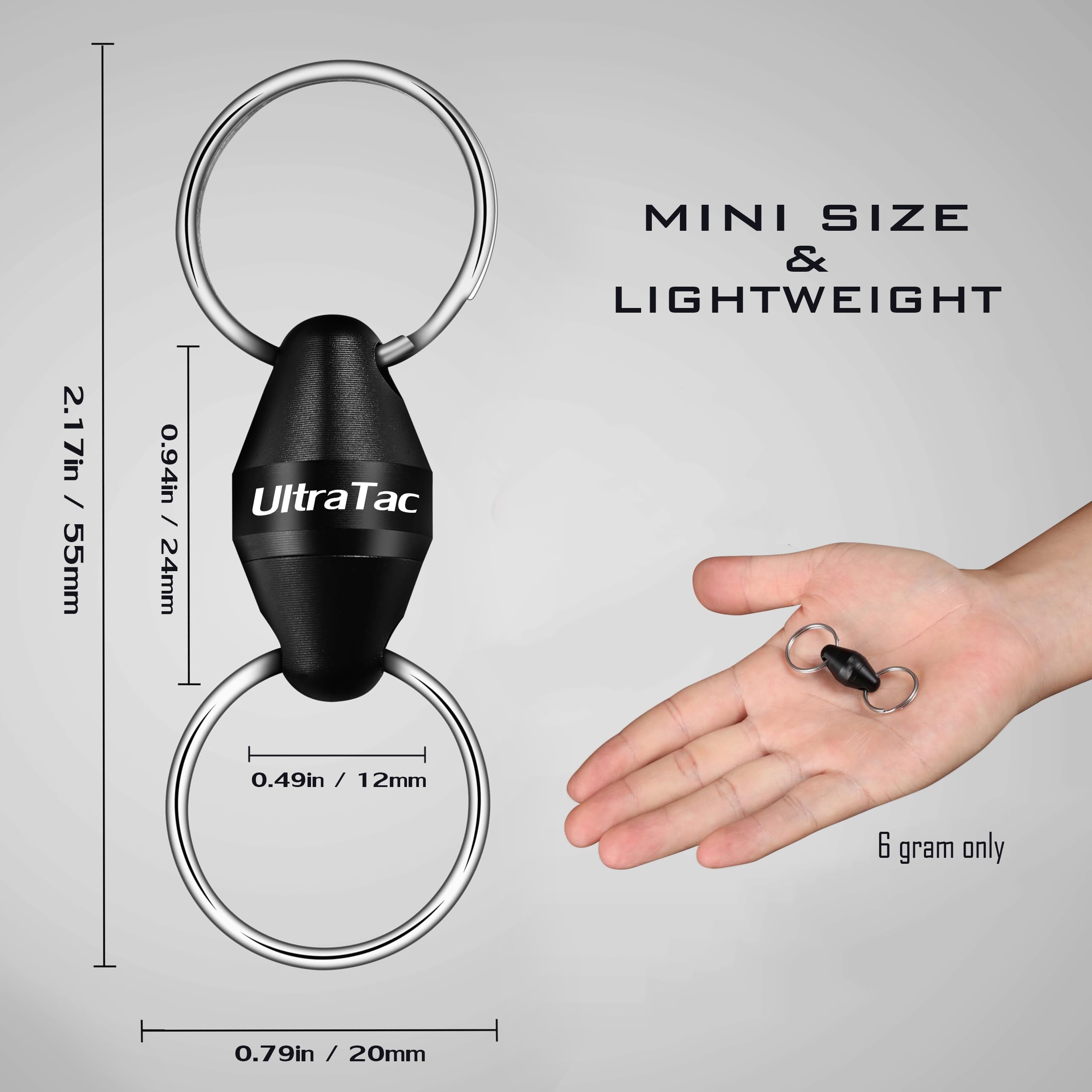 UltraTac Quick Release Keychain for Men, Secure Detachable Pull Apart Key Chain, EDC Accessories for Multi Tools, Knives, Flashlights(Black + Carabiner)