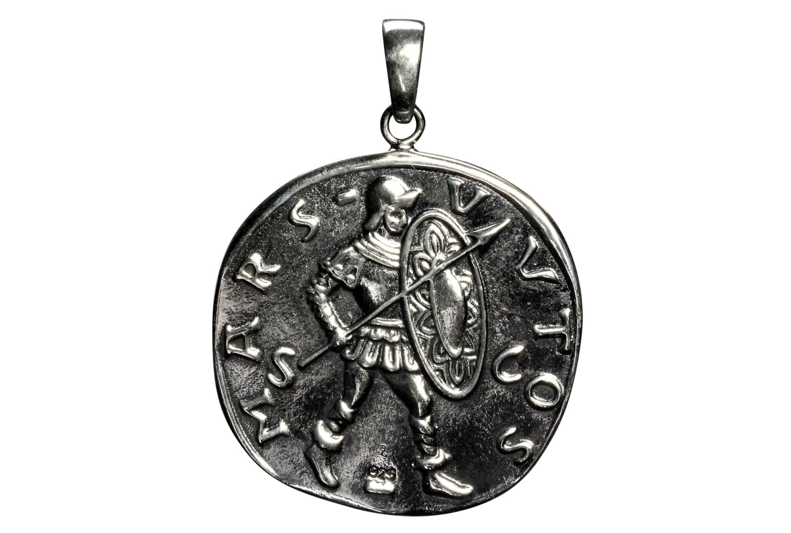 SILBERMOOS Damen Anhänger Münze Nachbildung antik römisch Kaiser Caesar rund geschwärzt 925 Sterling Silber