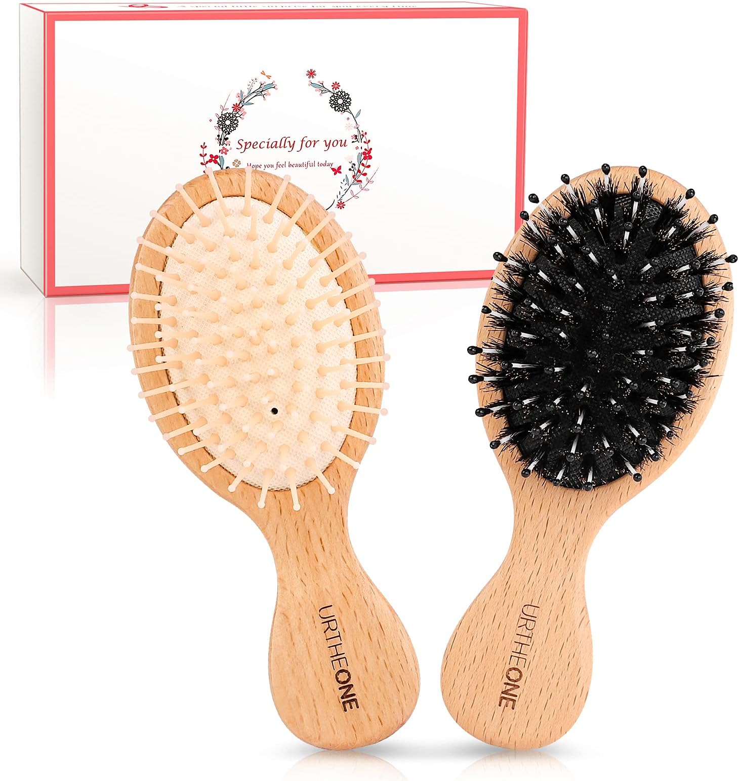 2Pcs Travel/Mini Hair Brush Boar Bristle Hairbrush for Girls Boys Kids Women Men,Detangling Brush for Thick Curly Thin Long Short Dry HairThe Forest Stewardship Council