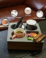 Vista 4 de Bandeja Portavasos para Sofá, Práctica Bandeja de Silicona Suave y Madera de Acacia, Organizador para Cama, Asiento de Coche, Playa, Portavasos