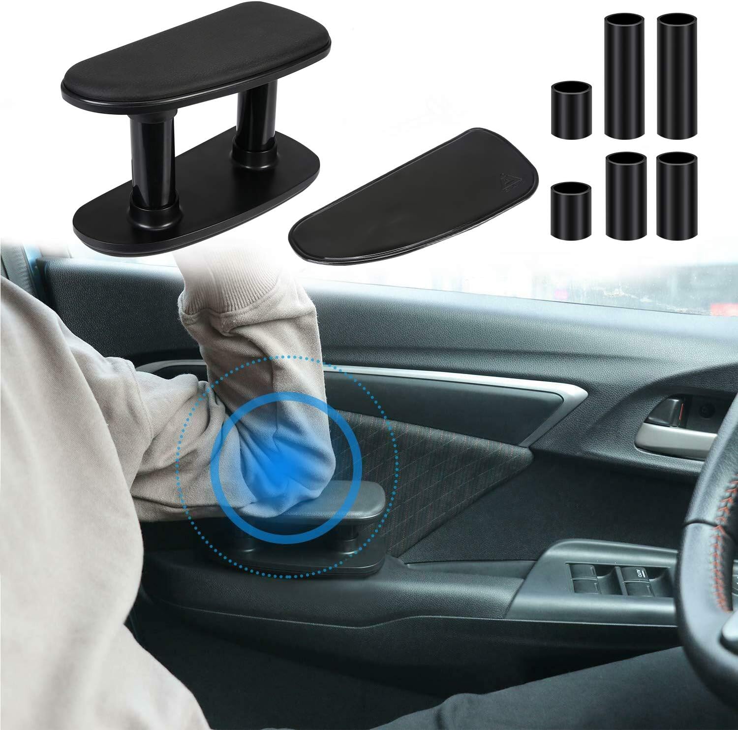 Universal Car Armrest Adjustable Car Elbow Support Pads Relieve The Driver's Arm Fatigue Car Armrest Portable Car Armrest Increase Pad (Black)