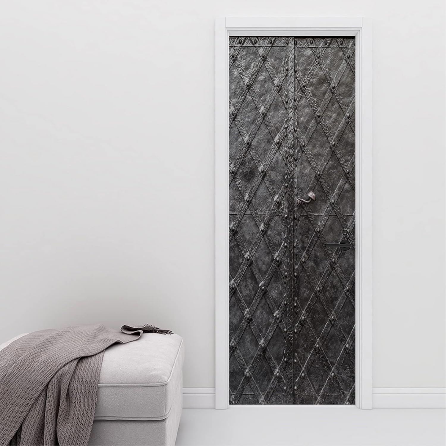 A.Monamour 3D Door Stickers for Interior Doors Old Antique Iron Door Painted Black Texture Vinyl Waterproof Self Adhesive Door Mural Decals for Bedroom Office Bathroom 90 x 200 cm