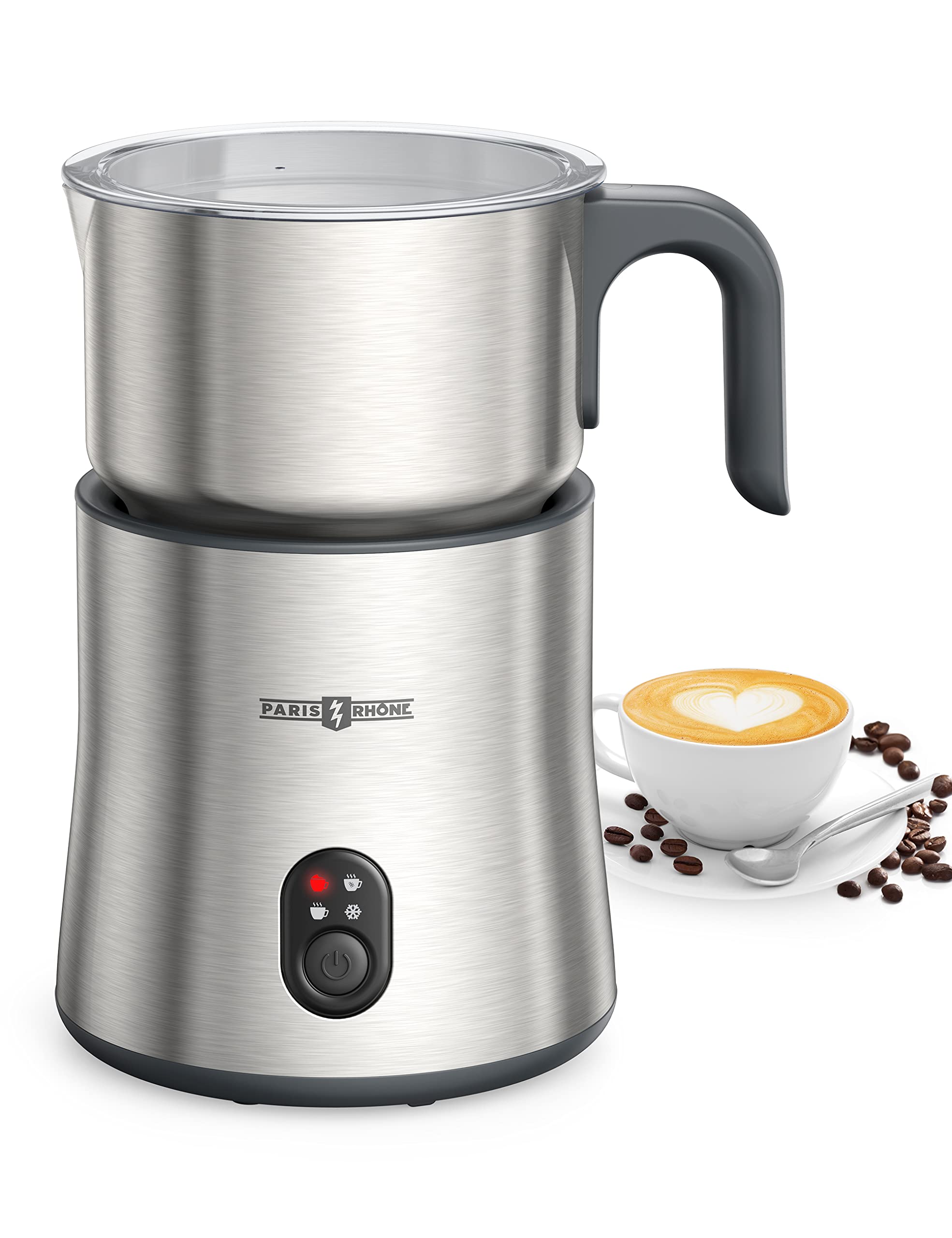 Photo 1 of Milk Frother and Steamer, PARIS RHÔNE 4-in-1 Detachable Milk Steamer, 500ml Hot Chocolate Maker and Milk Warmer with Hot & Cold Foam, Dishwasher Safe, All Stainless Steel