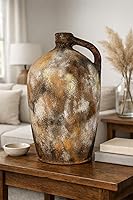 Zorvia Handcrafted 11-Inch Terracotta Jug Vase with Handle - Natural Pigment Rustic Clay Pottery for Farmhouse Shelf Table Decor