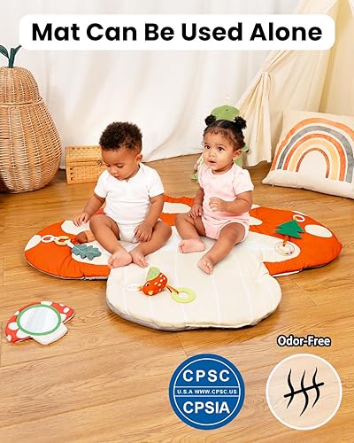 Miniatura 6 de Gimnasio de juego para bebés y tapete de actividades lavable, tapete antideslizante con 5 juguetes sensoriales desmontables para habilidades