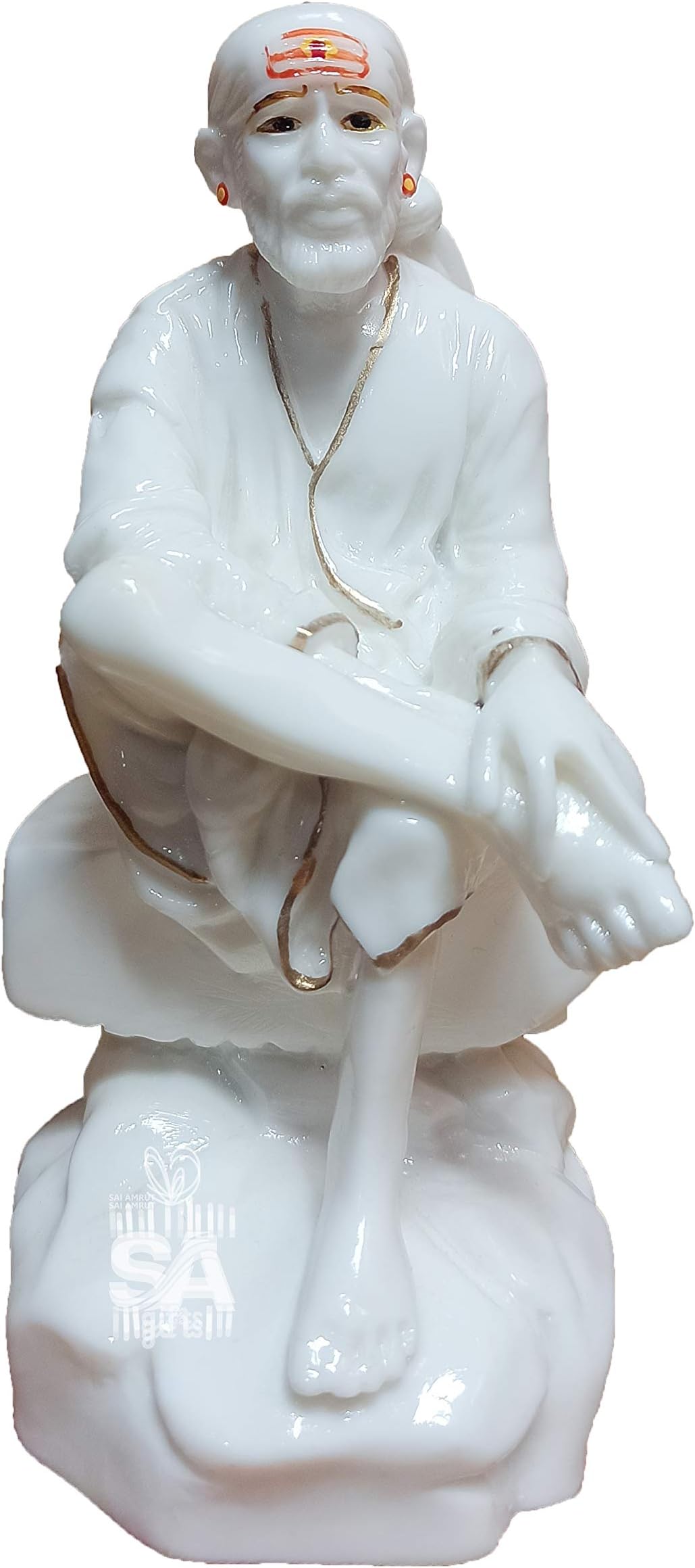 KrishiSai Baba Murti Marble Dust Idol Statue for Pooja (White) (7.5 Inch)