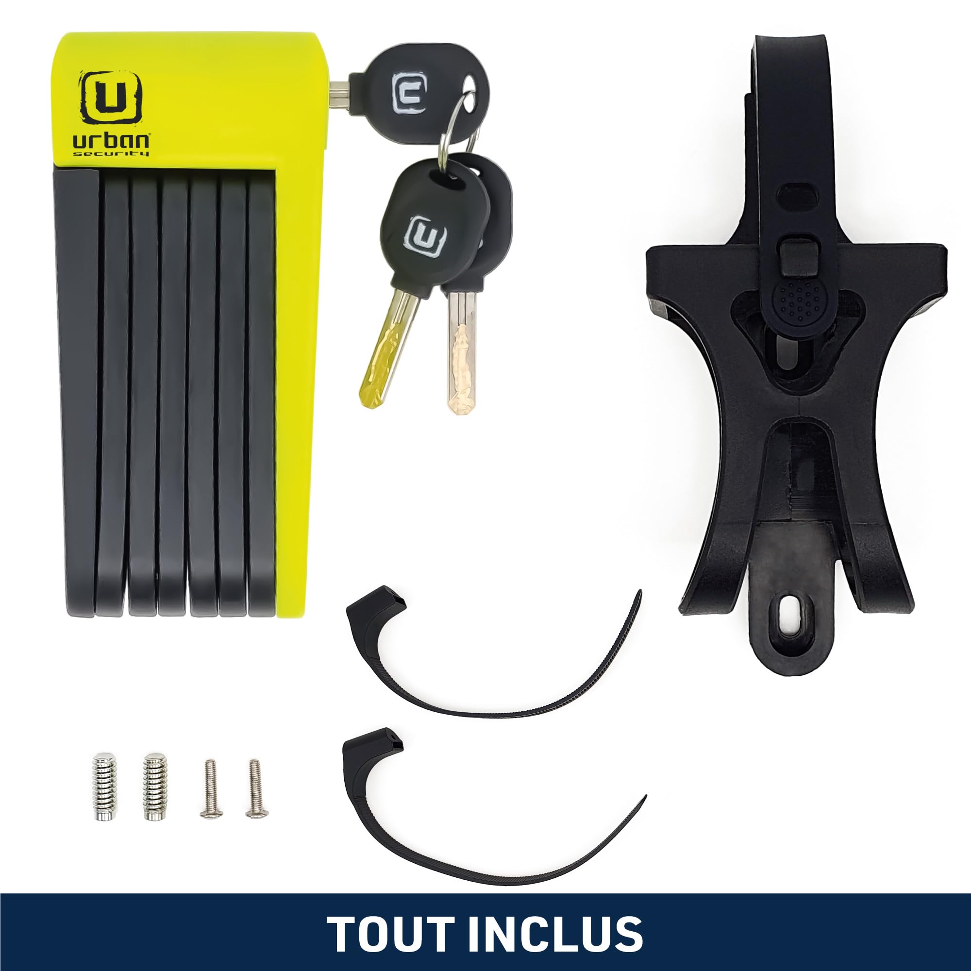 URBAN UR469Y Cadenas Velo Pliable, Visible, 70cm Plus Compact, Plus Facile à Transporter Sans Bruit, Protection Anti-rayures, Anti vol avec Serrure Haute Sécurité, Polyvalent pour Vélo Trottinette