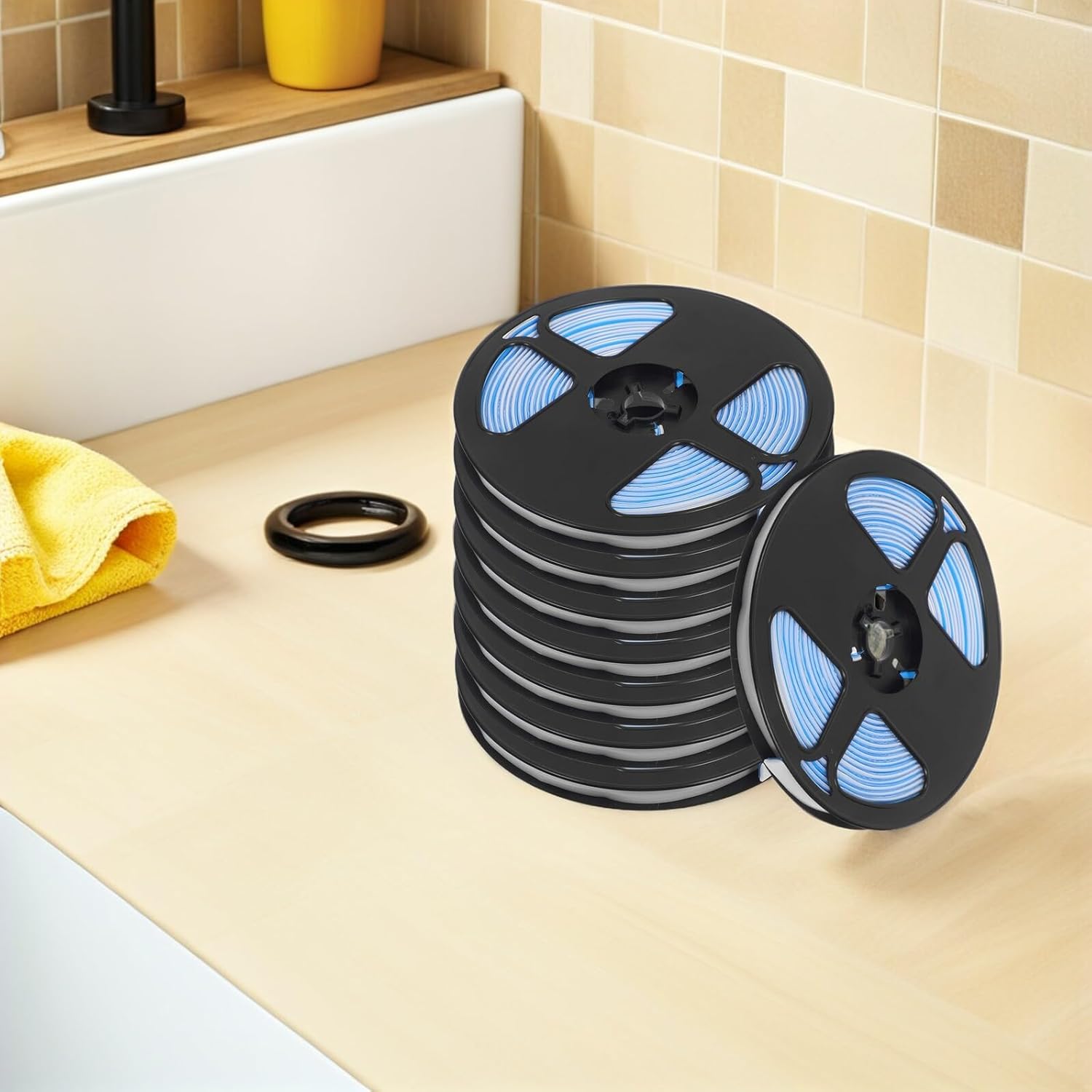 Zerodeko 8 Rolls Self-Adhesive Peel and Stick Caulk Strip, Flexible Edge Sealing Molding Tape for Tile and Wall Corner Trim, Classic White, 8pcs, Waterproof Border Seal for Bathroom