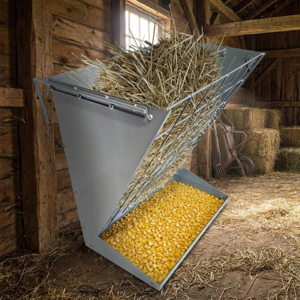 Mangiatoia da Parete per capre, mangiatoia 2 in 1 per Fieno e Cereali per Bestiame, mangiatoia sospesa per Pecore e bovini con Rete in Acciaio, Supporto da Parete per capre per Fattoria, fie