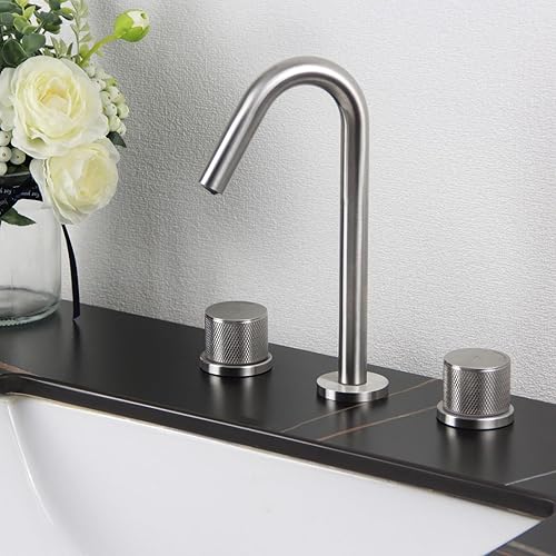 Miniatura 8 de Grifos de tocador de 8 pulgadas, 3 piezas de grifos de lavabo, níquel cepillado, dos manijas de 8 pulgadas, grifo de fregadero de baño extendido con