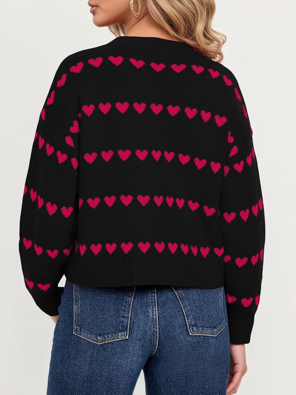 Saodimallsu Womens Heart Cardigan Sweaters Valentines V Neck Button Down Long Sleeve Knit Striped Sweater Coats - Image 5