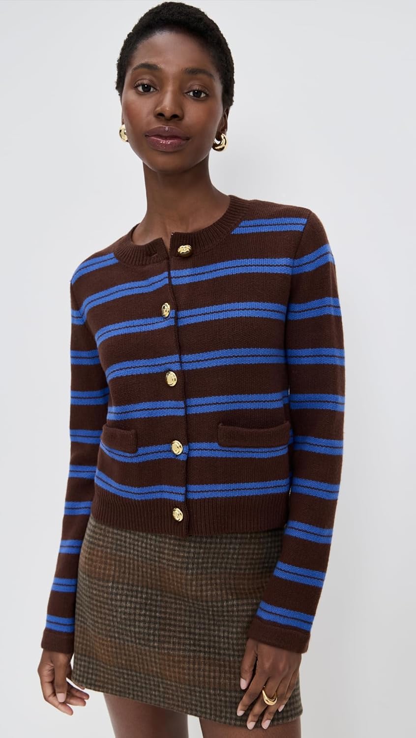 English Factory Women's Striped Gold Button Cardigan - Image 2