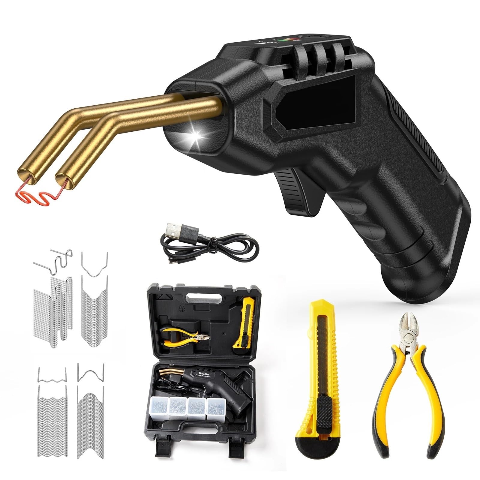 Pistolet do zgrzewania plastiku na gorąco 40W zestaw spawaczy tworzyw sztucznych spawacz opalarka 4.0Ah zszywki lutownicze spawanie elektryczne narzędzie do naprawy zderzaka samochodu