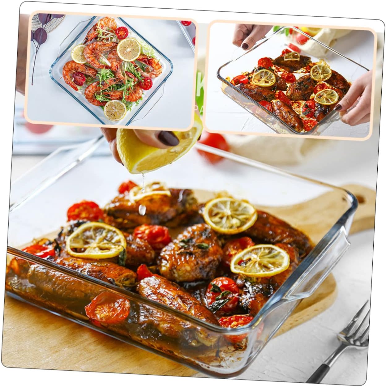 Sturdy Glass Baking Pan 8 Inch Lid for Pizza Steak Fish and Home Baking