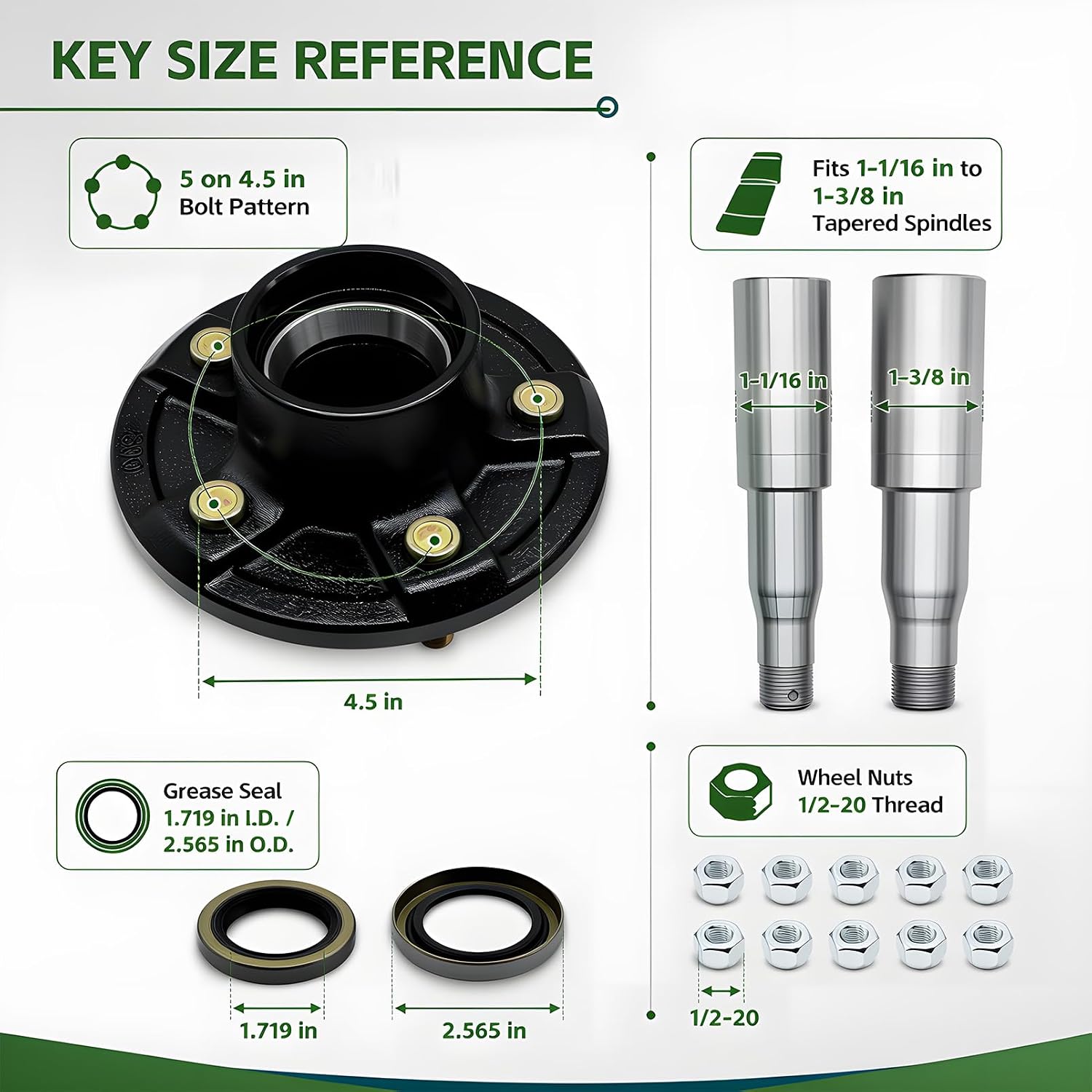 3500 lbs 2 Sets Trailer Hub & #84 Spindle Kit 5 Bolt 4.5