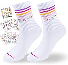 School Child Socks Cotton 25-36, 2025 School Child Gift School Boys Girls Socks First Day of School Gift Girls Boy First Day of School Gifts School Socks with 10 Pieces Tattoo Stickers