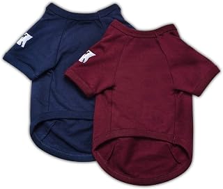 Koneseve 2-Pack Stretchy Cotton Dog Shirts for Small Medium Large Dogs & Cats - Breathable T-Shirts Blue Red Size L
