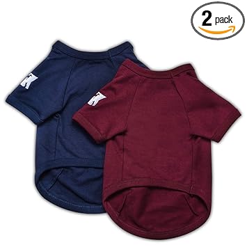 Koneseve Dog Shirts Cotton T-Shirt Soft Clothes, Basic Breathable Hoodie Sweater Bottoming Shirt for Small Dog Cat Puppy Animal Adorable Cozy Apparel Cute Fashion Costume Blue & Red 2 Packs M