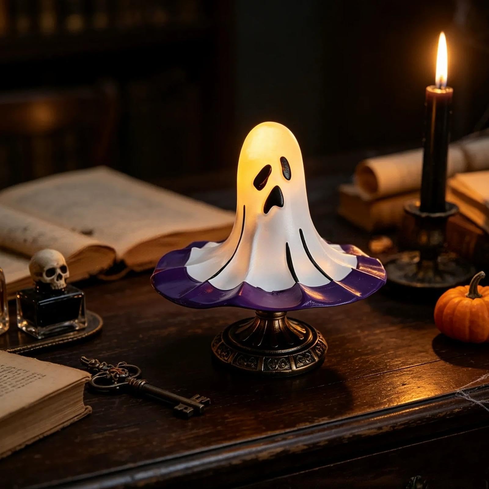 Lampada a forma di cappello fantasma di Halloween, in resina, stile gotico | Lampada fantasma di Halloween retrò per tavolo, camera da letto, libreria, caminetti, soggiorno, comodini, cucina, veranda